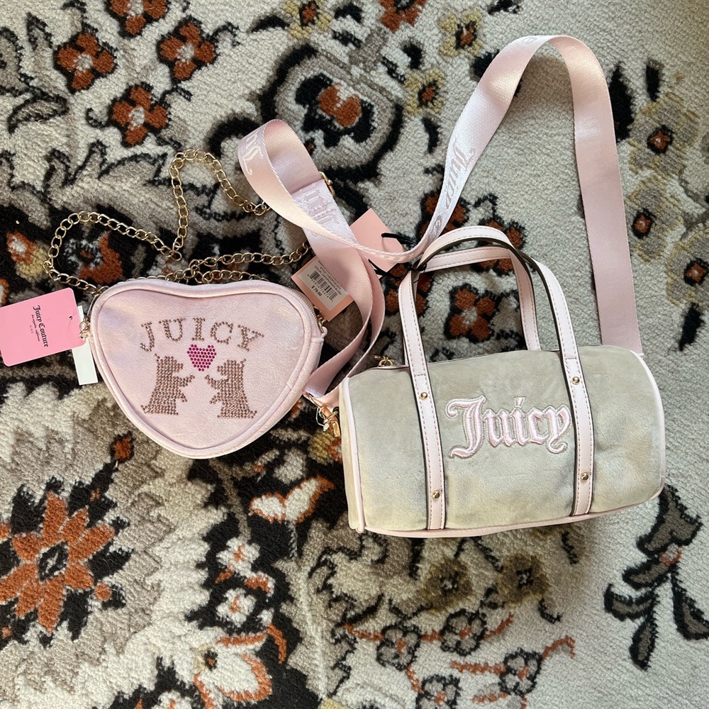 Juicy Couture Heart and Barrel Bag Set in Pink and Cream